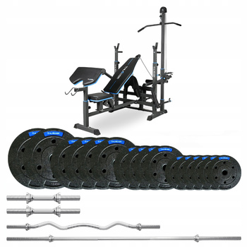 Set de musculación de 57,5 kg con banco VIGOR-C marca THUNDER y barra semi-curvada
