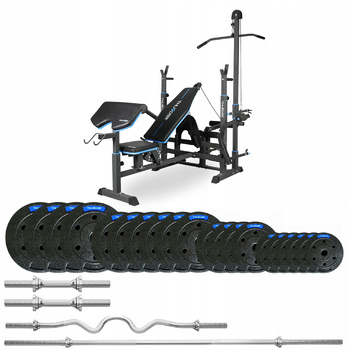 Set de musculación de 87,5 kg con banco VIGOR-C marca THUNDER y barra muy curvada 
