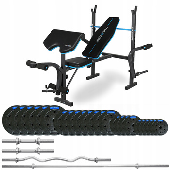 Set de musculación de 117,5 kg con banco VIGOR-A marca THUNDER y barra semi-curvada 