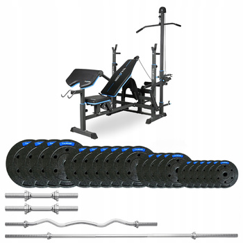 Set de musculación de 87,5 kg con banco VIGOR-C marca THUNDER y barra semi-curvada 
