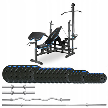 Set de musculación de 117,5 kg con banco VIGOR-C marca THUNDER y barra semi-curvada 