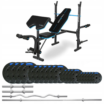 Set de musculación de 87,5 kg con banco VIGOR-A marca THUNDER y barra semi-curvada