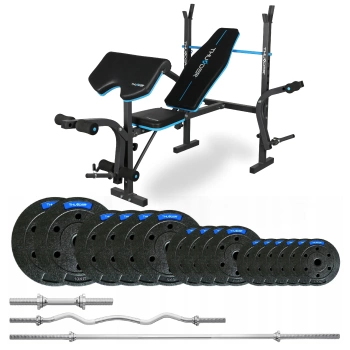 Set de musculación de 57,5 kg con banco VIGOR-A marca THUNDER y barra semi-curvada 