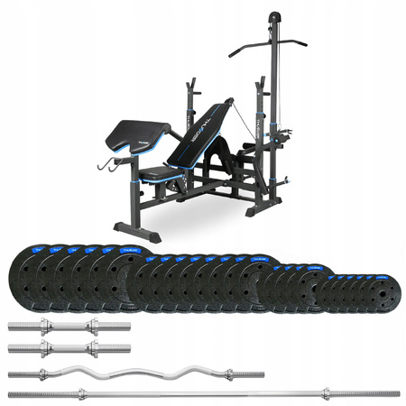 Set de musculación 117,5 kg con banco VIGOR-C de THUNDER con cuello ligeramente roto (preventa 17.12)