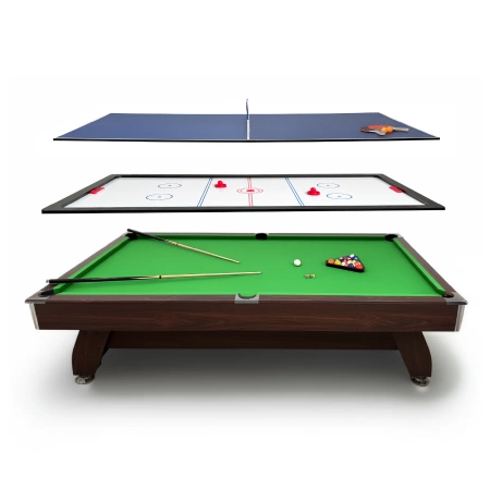 Mesa de billar THUNDER con tablero superpuesto para air hockey/ping pong 9FT - BOLD-BROWN