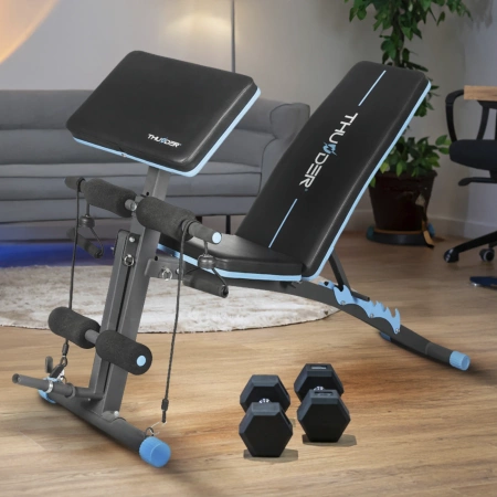 Banco de ejercicios con expansores y bloqueo de piernas THUNDER FORIA