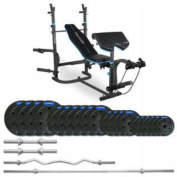 Set de musculación de 87,5 kg con banco VIGOR-B marca THUNDER y barra semi-curvada
