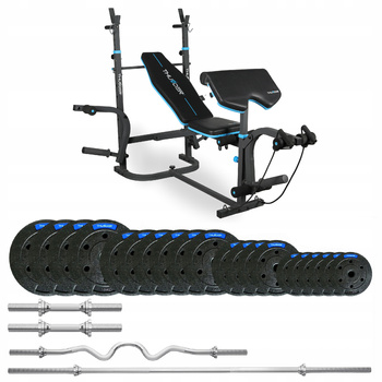 Set de musculación de 87,5 kg con banco VIGOR-B marca THUNDER y barra muy curvada