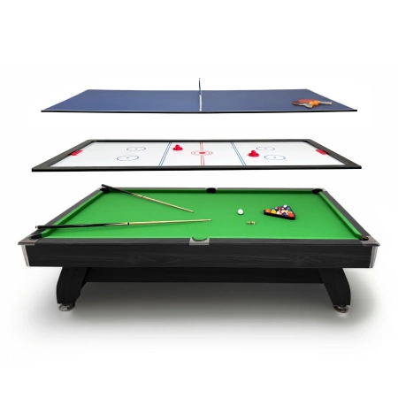 Mesa de billar THUNDER con tablero superpuesto para air hockey/ping pong 7FT - BOLD-BLACK